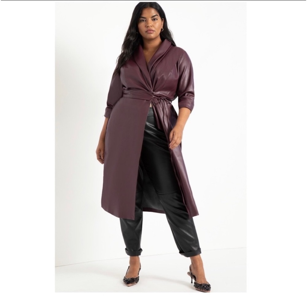 Wine Faux Leather Wrap Dress